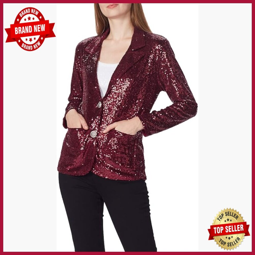 Sequined Open Front Long Sleeve Blazer Jacket For Evening Wear